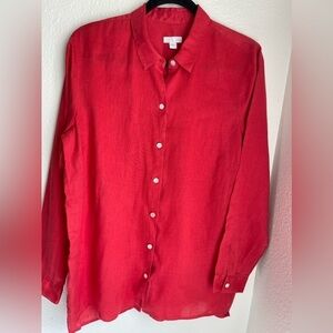 J Jill Red Linen Tunic Blouse